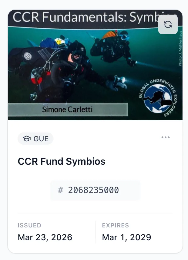 A Divebase certification card comfortably within its validity